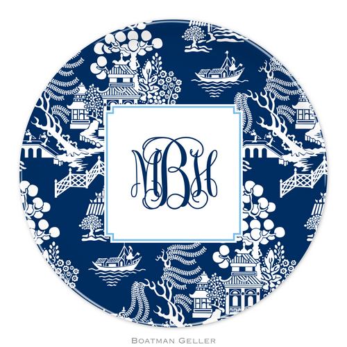 Personalized Melamine Chinoiserie Navy Plate from Boatman Geller
